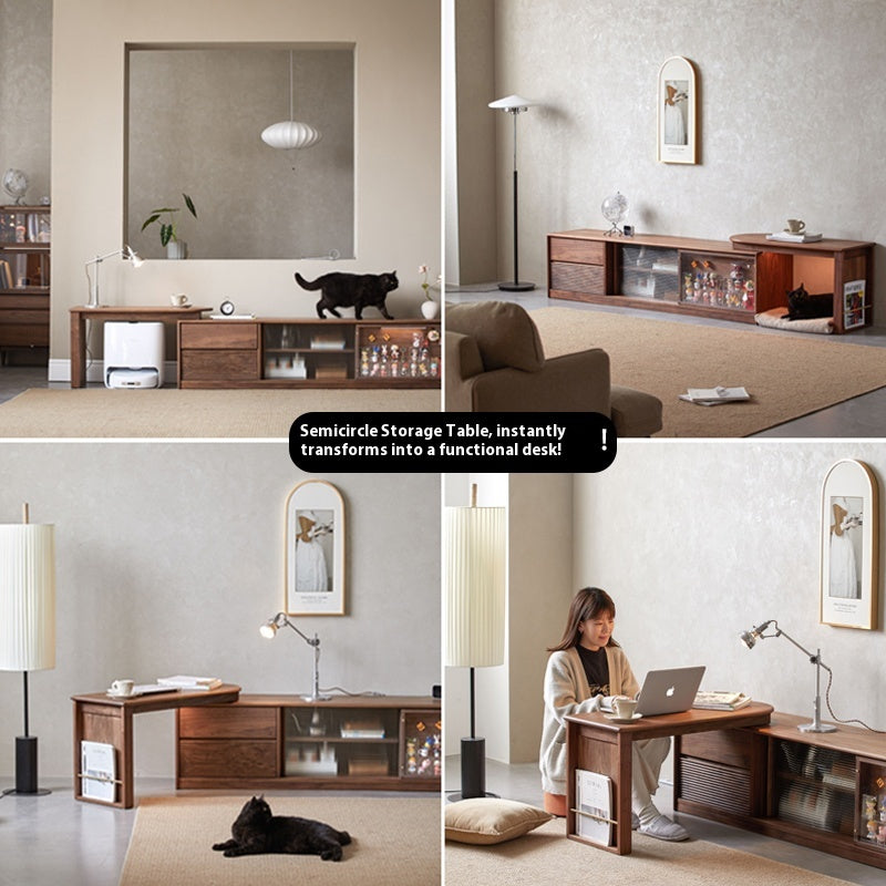 Handcrafted Solid Wood Telescopic Living Room Home Furniture TV Cabinet