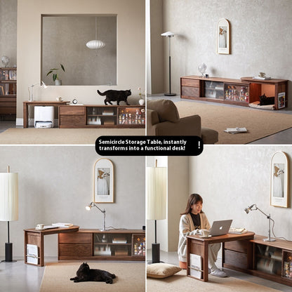 Handcrafted Solid Wood Telescopic Living Room Home Furniture TV Cabinet