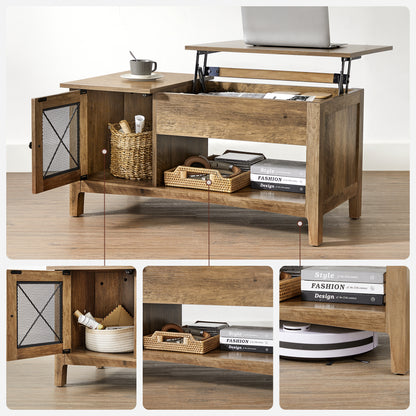 Farmhouse Industrial Center Table Hidden Compartment Lift Top Coffee Table With Storage