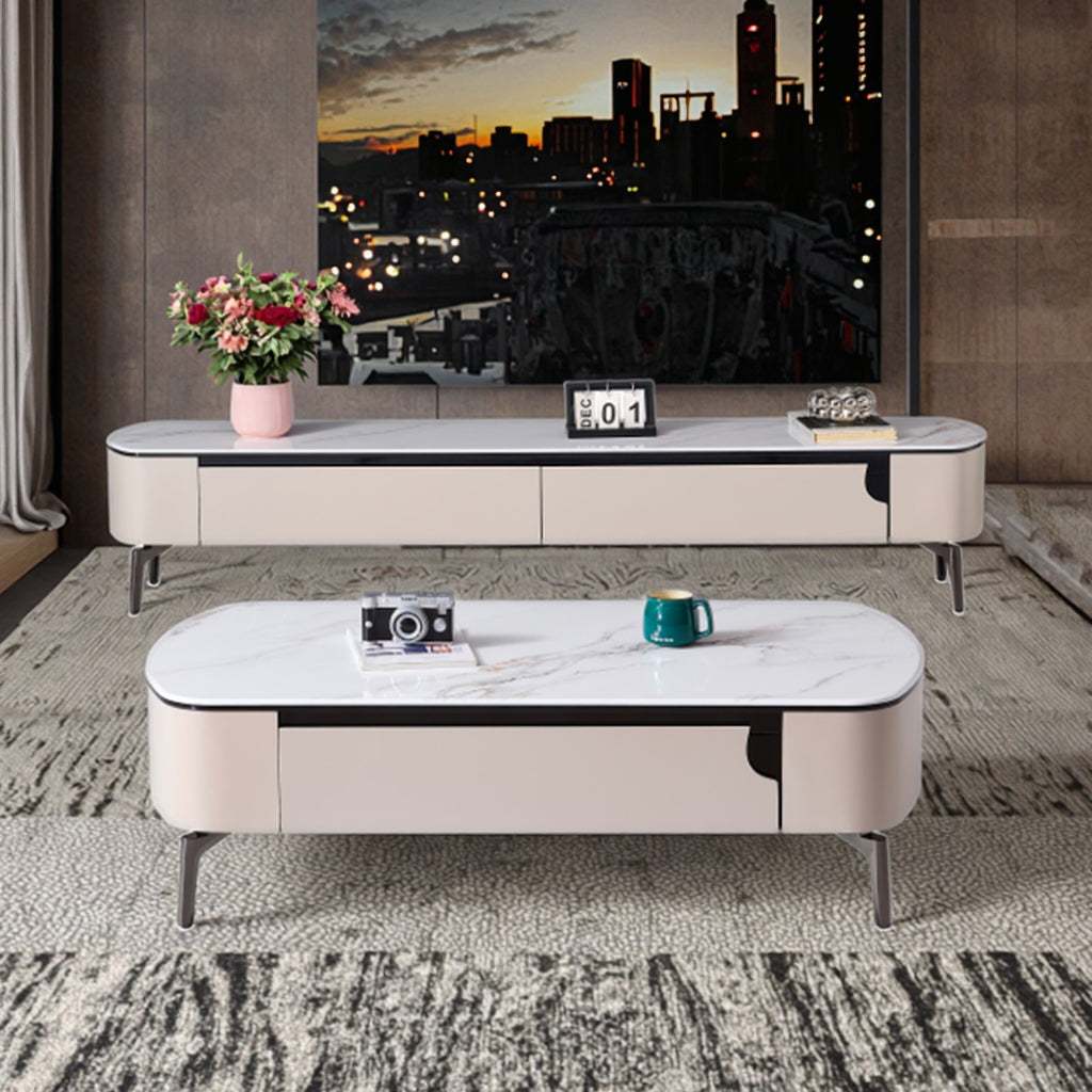 Living Room Furniture TV Stand with Carbon Steel Feet Coffee table Set