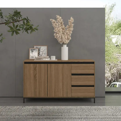 Oak Effect Wooden Sideboard with 3 Drawers and 2 Doors Buffet Cabinet Storage