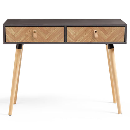 Living Room Furniture Grey & Wood Effect 2-Drawer Console Table